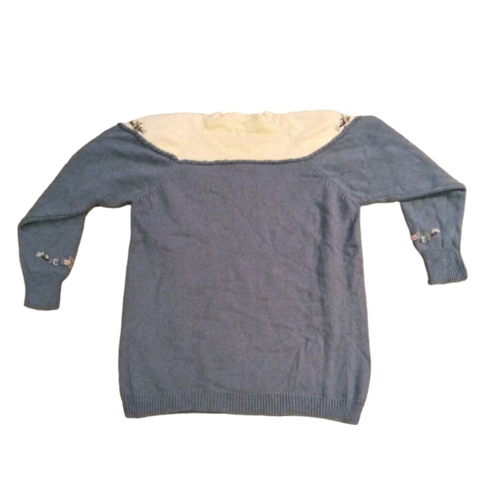 Vintage 90s Dana Scott dusty blue grannycore floral knit sweater M - Picture 3 of 5